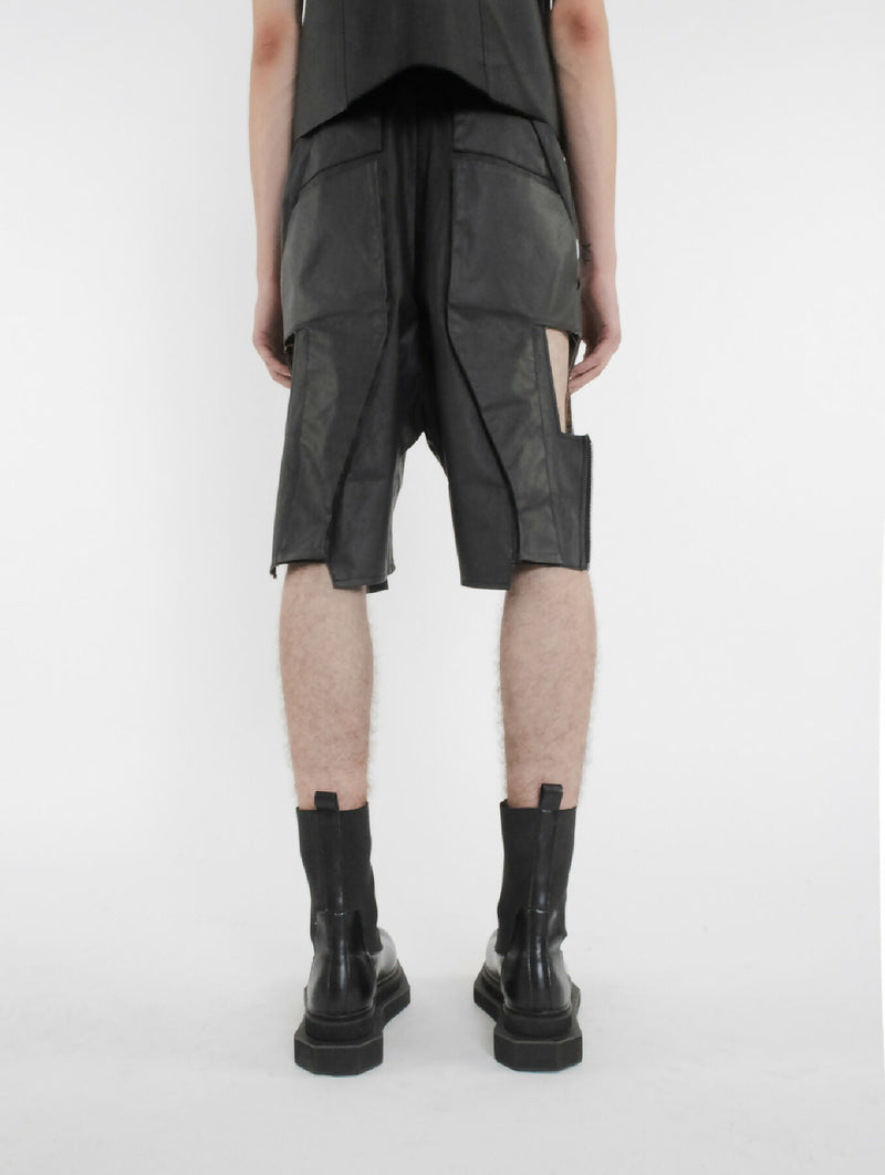 Black Zipped Denim Short Pants