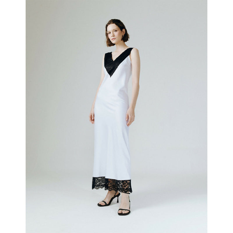 GRACE LACE SILK WHITE MAXI DRESS