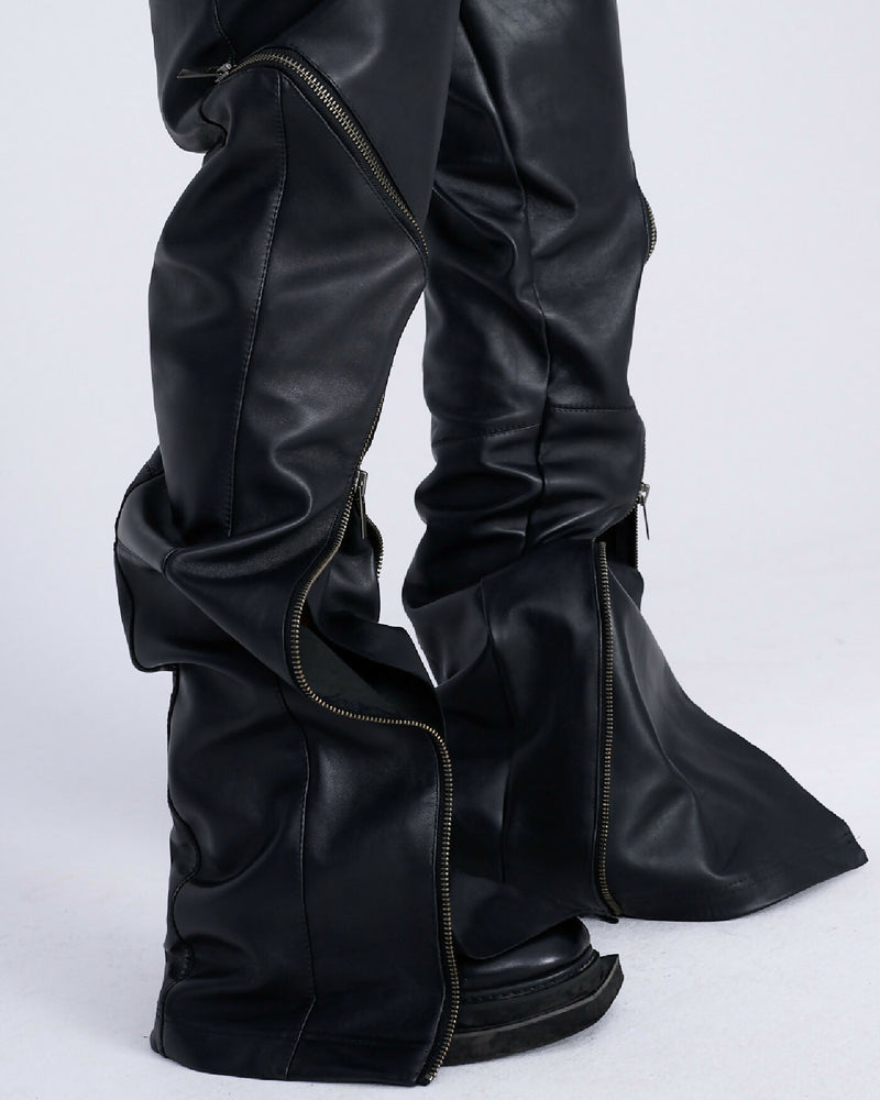 Men Leather Zipped Pants