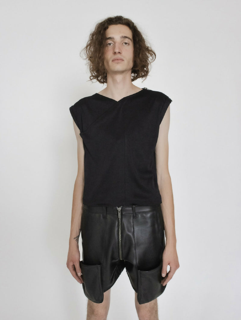 Leather Pocket Short Pants