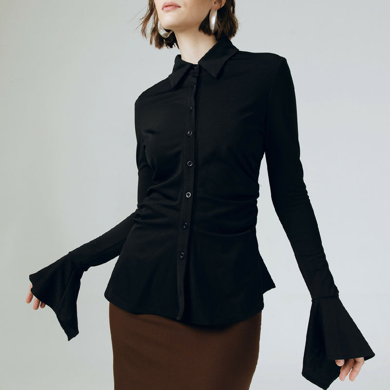 SCULPTED DRAPPERY BLACK FITTED SHIRT