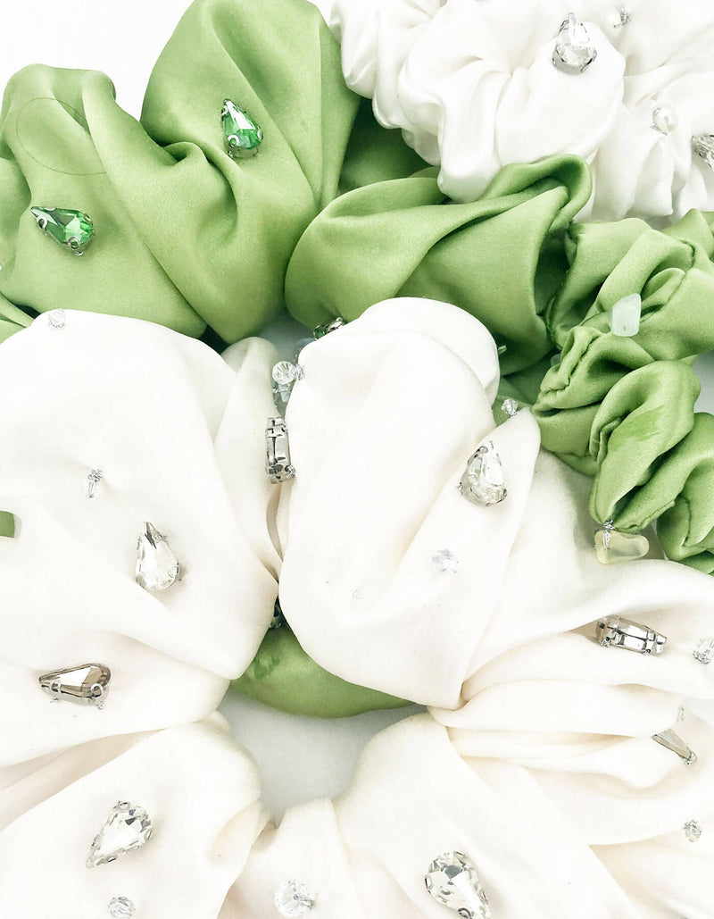 Copy of Harlow Embellished Oversized Silk Scrunchie - Pearl