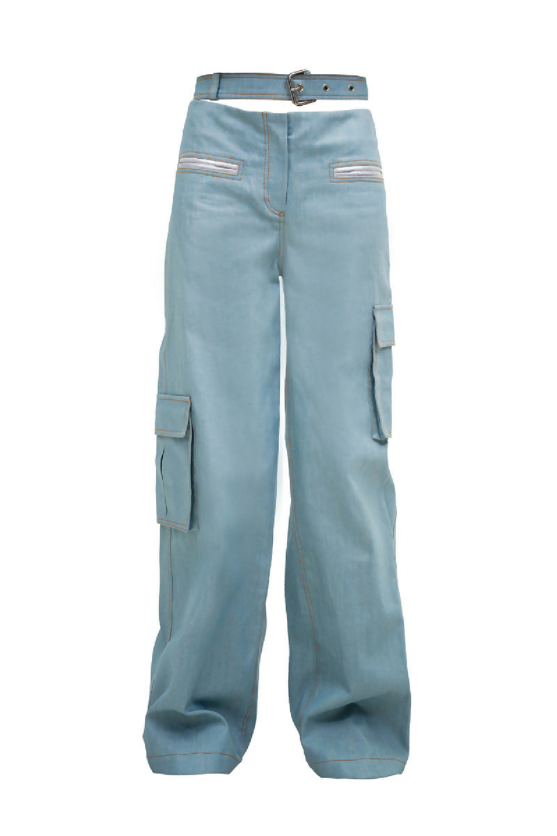 Silver-detailed low-rise denim pants