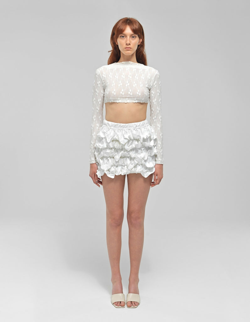 Zaida White Ruffled Mini Skirt