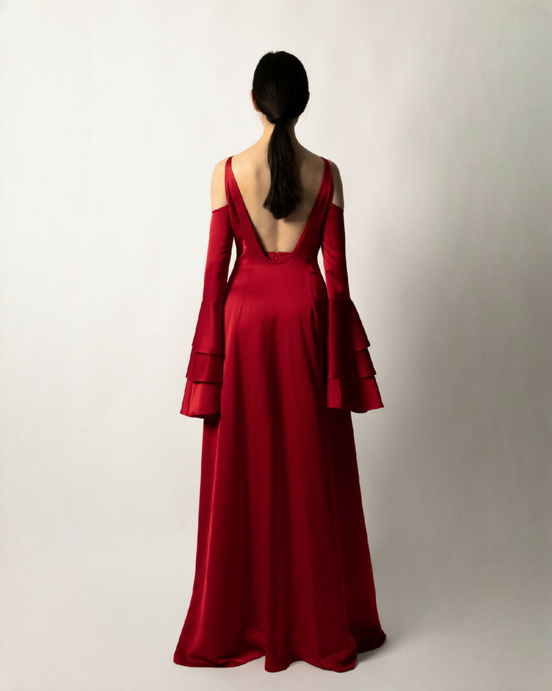 SCARLET ASYMMETRICAL MAXI DRESS