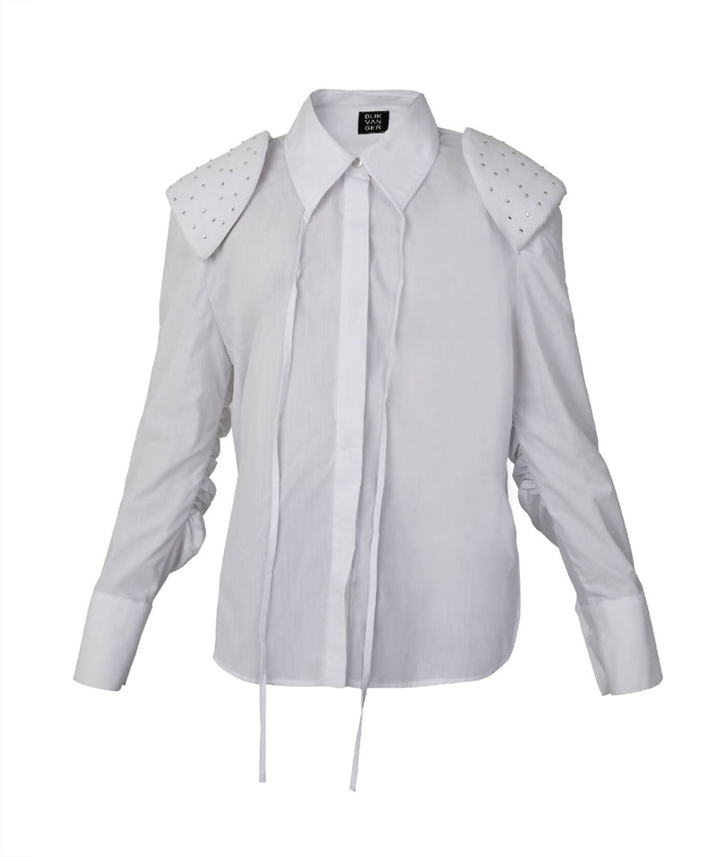 White shirt with crystal shoulder pads