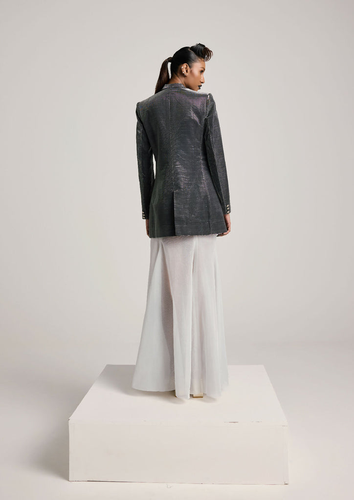 Double-Breasted Metallic Blazer + Lurex-tulle Fishtail Skirt