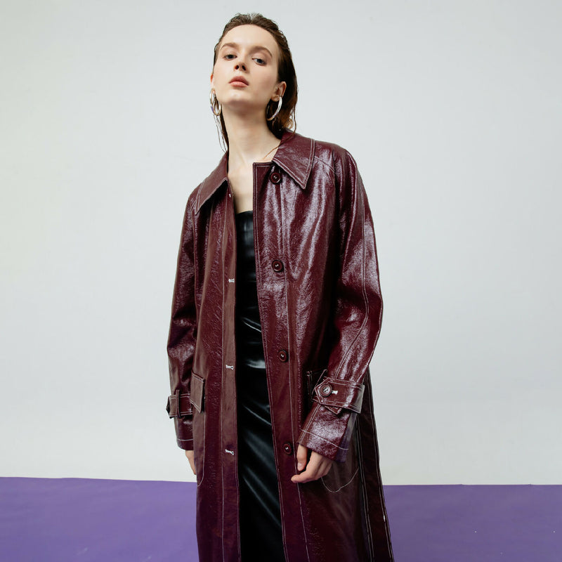 BRIA LEATHER MAROON TRENCH COAT 7