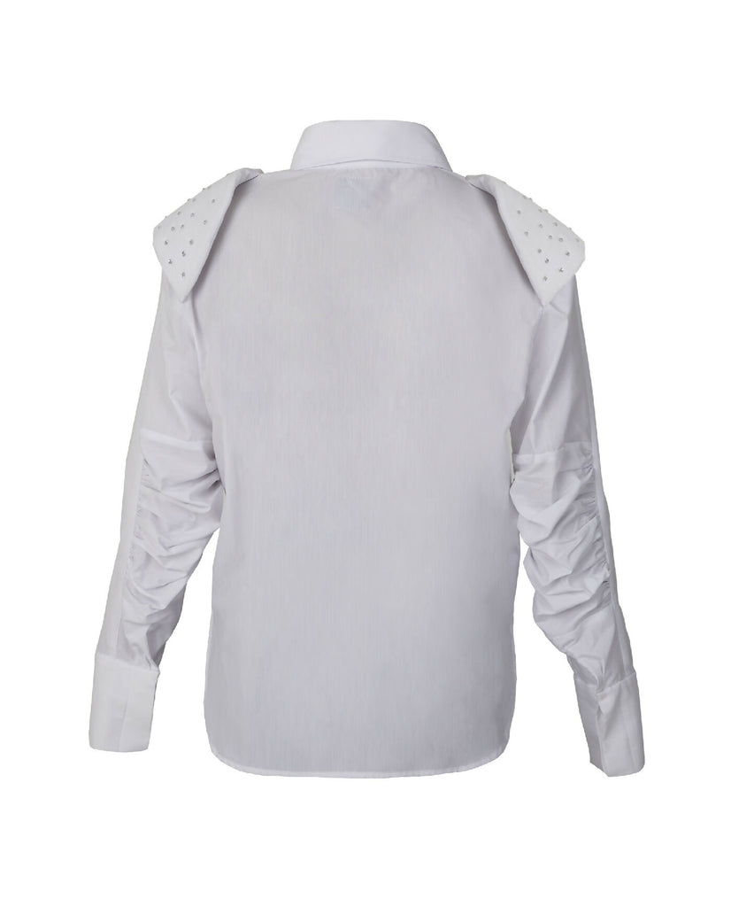 White shirt with crystal shoulder pads