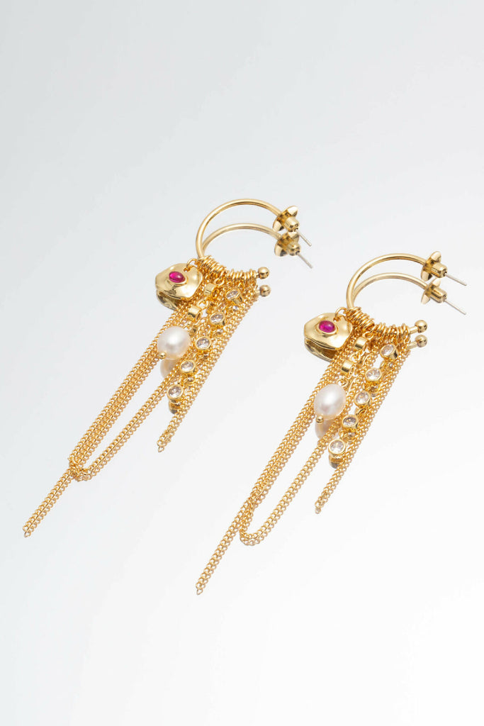 Iris Gold Reverie Cascade Earrings - Hot Pink