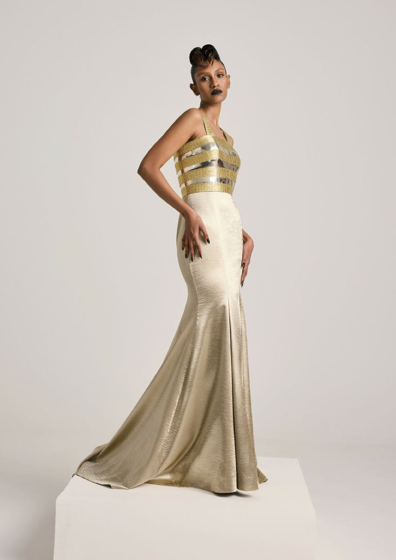 Metallic Fishtail Train Dress