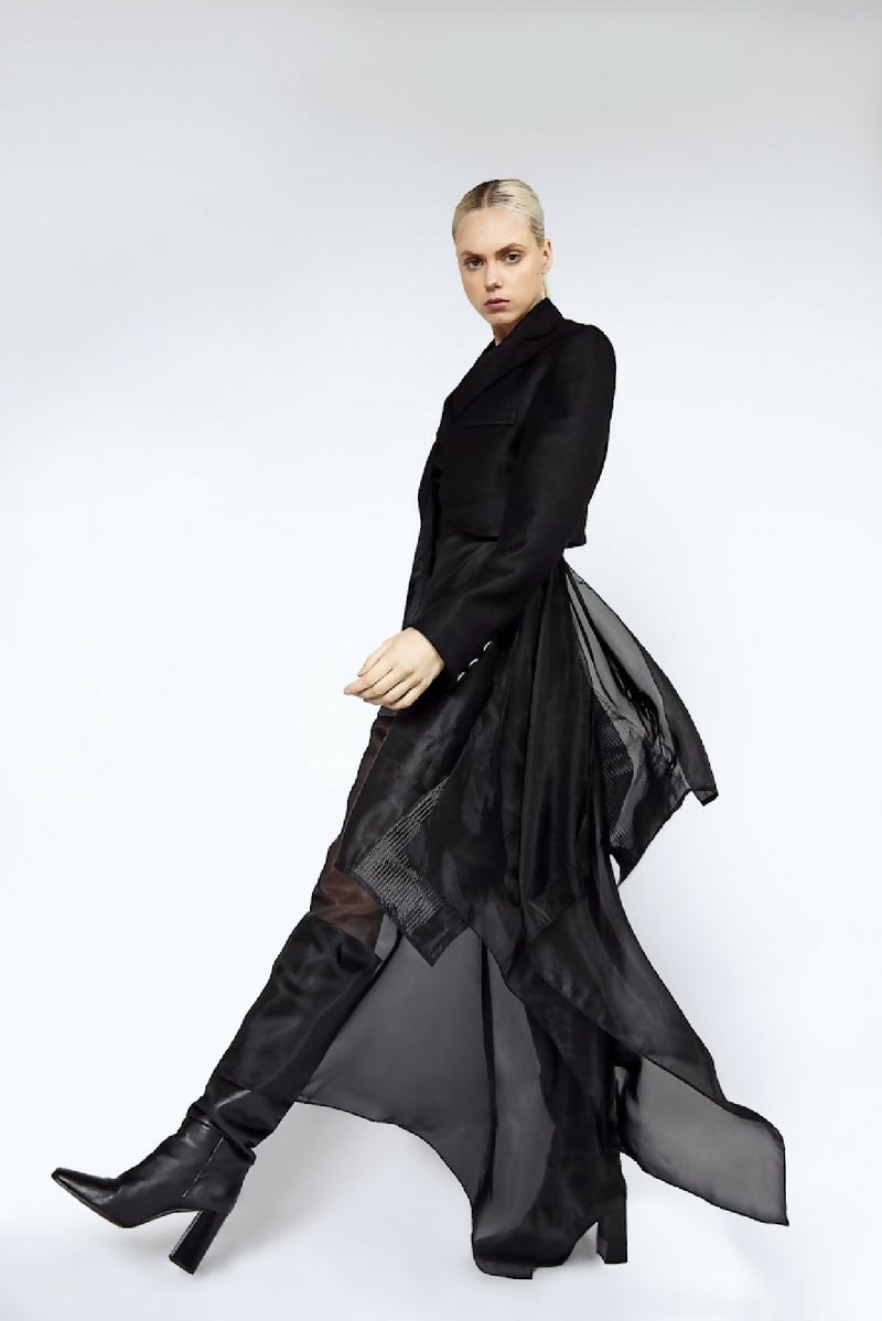 Wrap Layer Black Organza Evening Skirt