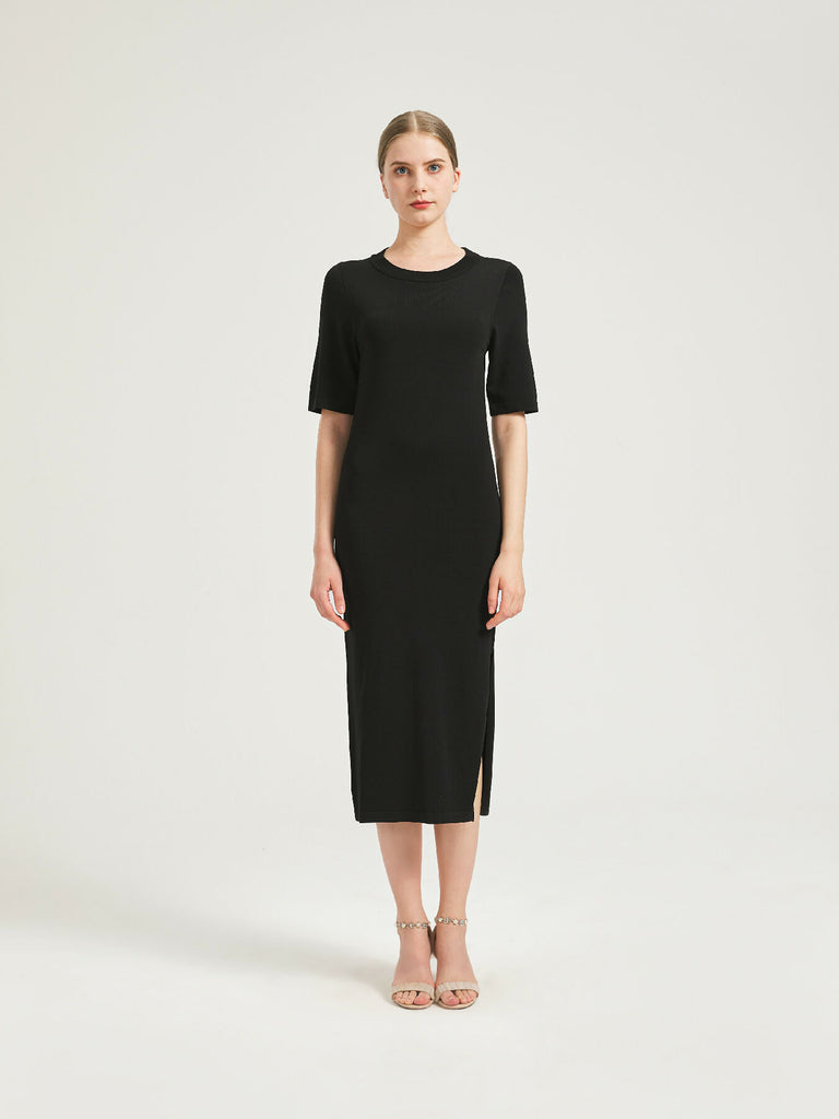 Basic Knit Midi Dress With Split