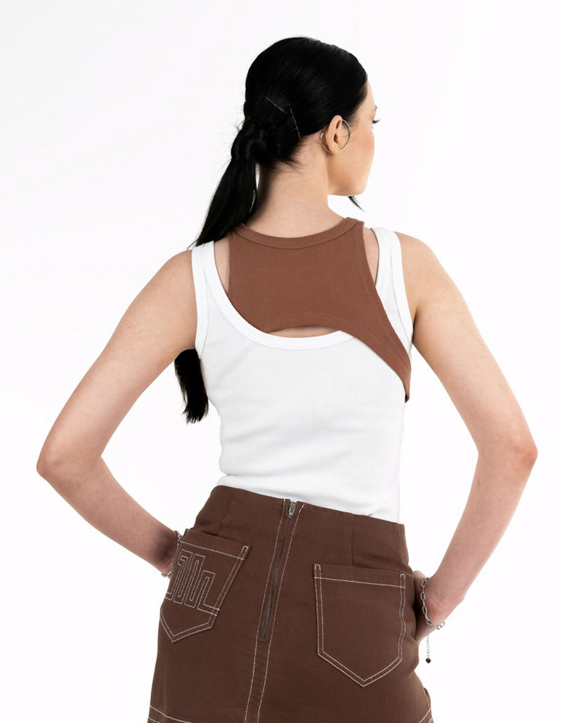 White tank top with brown detail