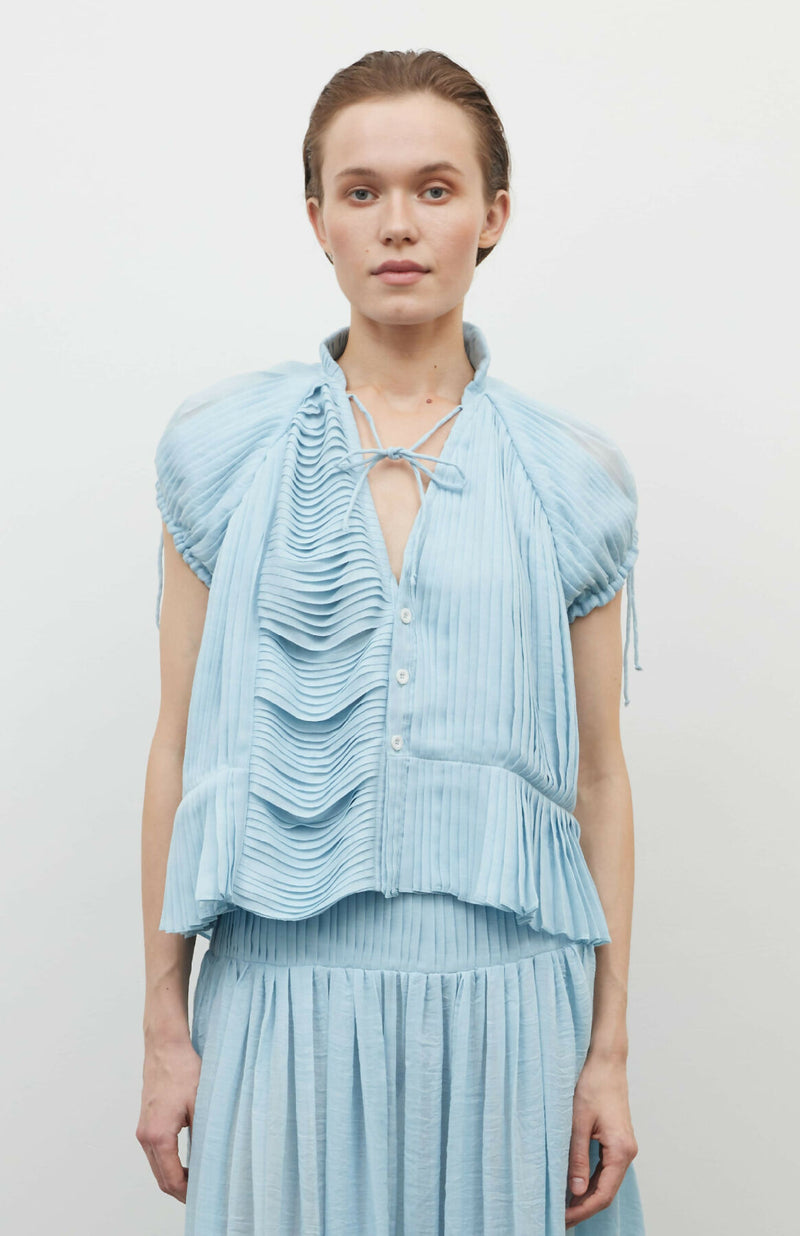 Fully Hand-Pleated Button-Fastening Blouse