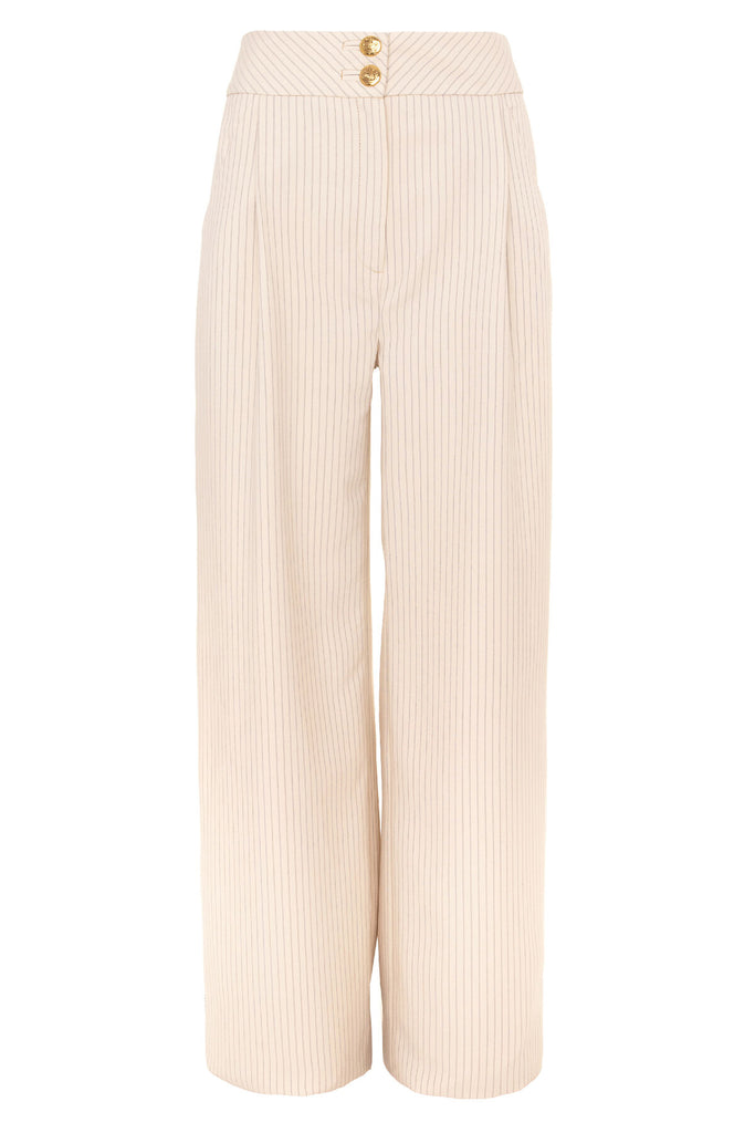 BEIGE TROUSERS WITH STRIPES AND GOLD BUTTONS