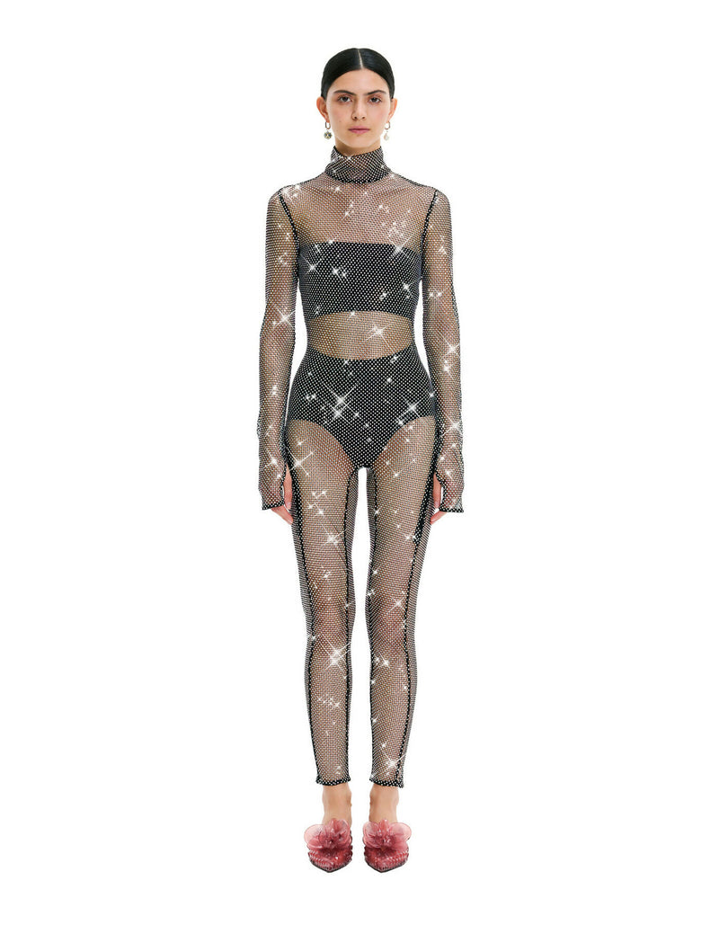 JUmpsuit Mesh Swarovski crystals Luxe