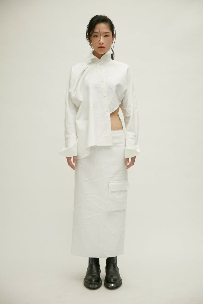 Creased Low Rise Skirt (White)