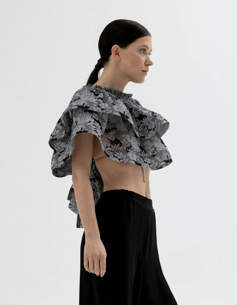 Cropped transformer voile silk cotton top-bolero