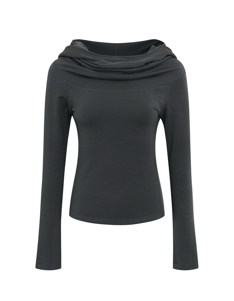 Cowl Neck Soft Slim Hoodie