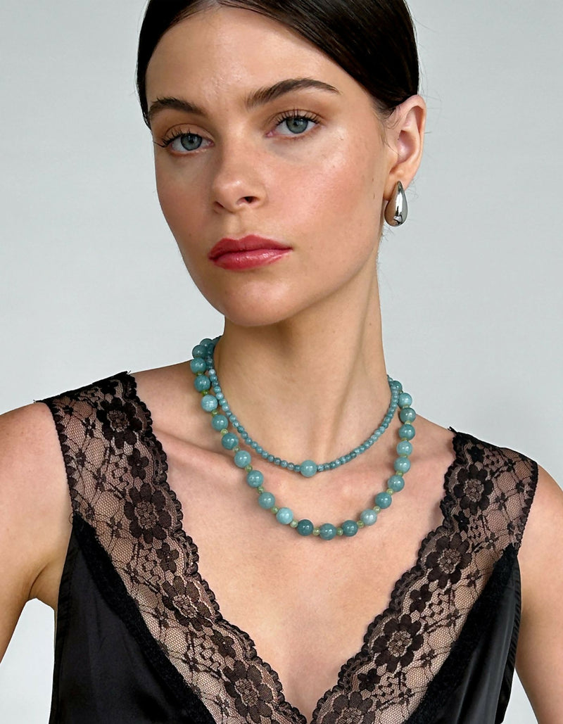 Clarette Blue Chalcedony Green Peridot Collar Necklace