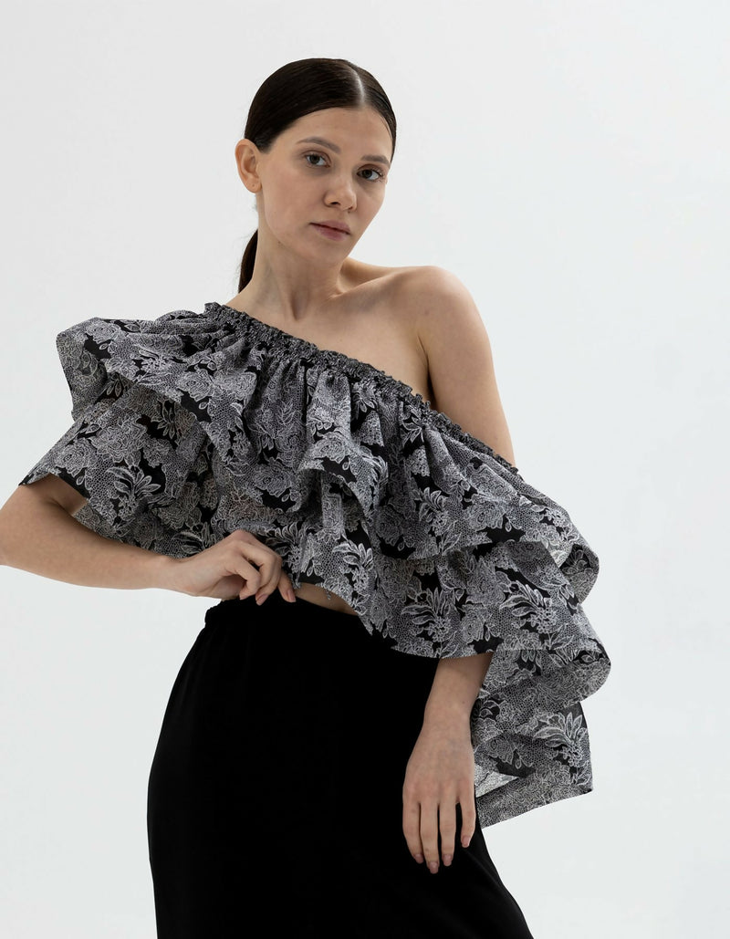 Cropped transformer voile silk cotton top-bolero