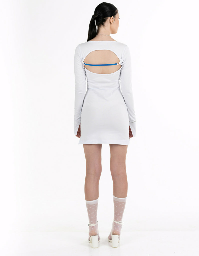 White mini dress with back cutout