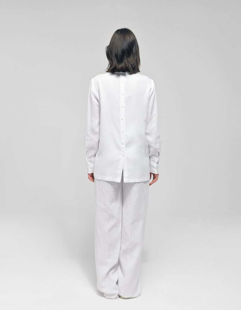 Katniss White Linen Wavy Collared Shirt