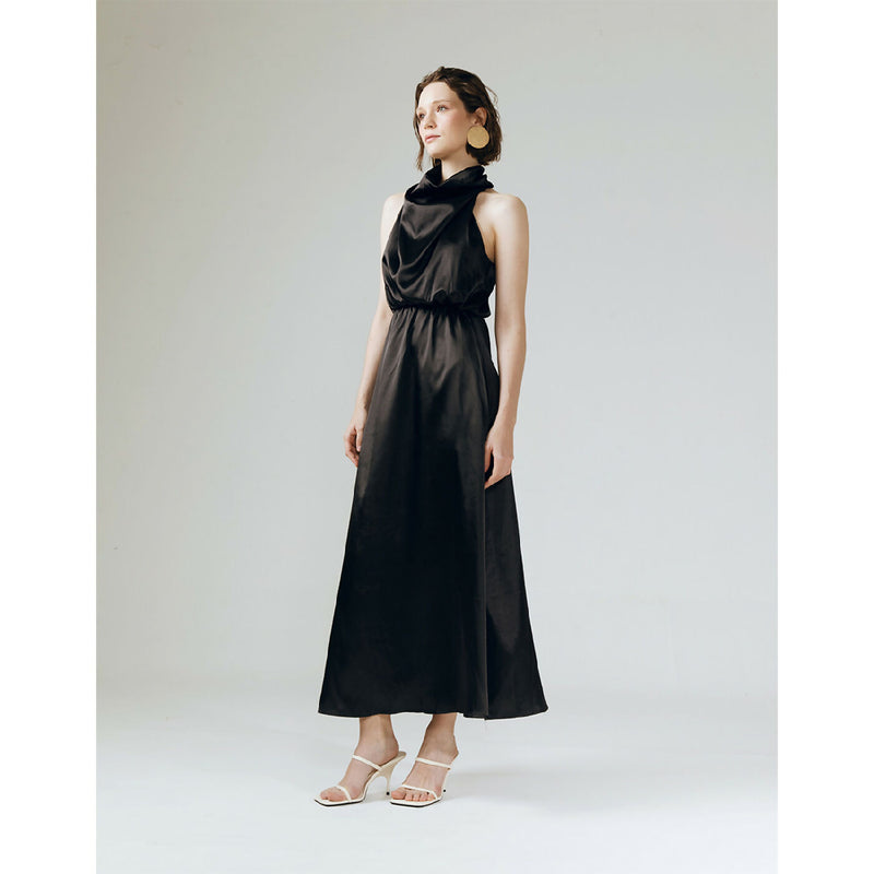 AMELIA BLACK RUFFLE NECK DRESS