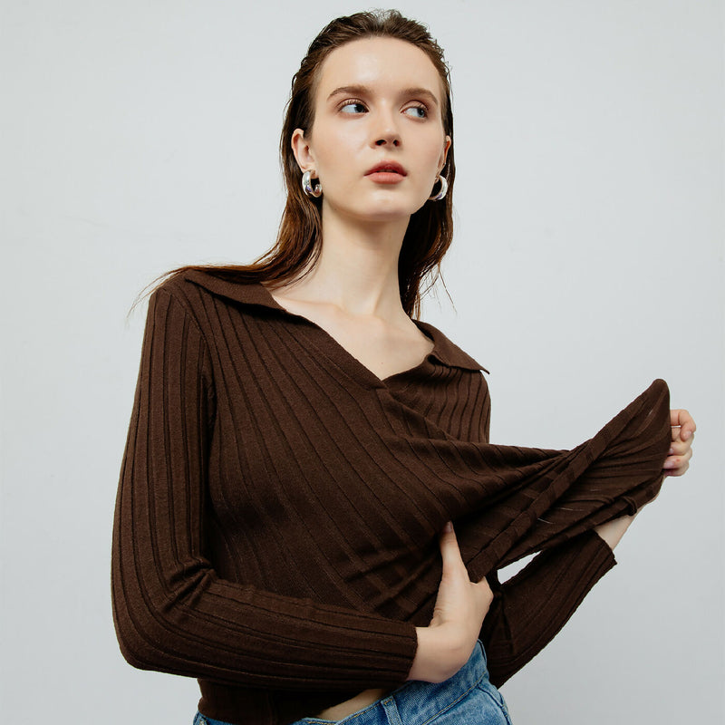 VESPER BROWN RIBBED KNIT TOP 2