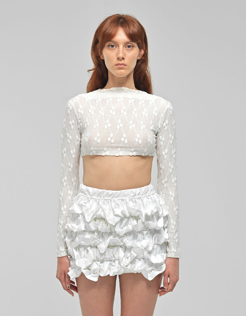 Yetta White Knit Long Sleeve Crop Top