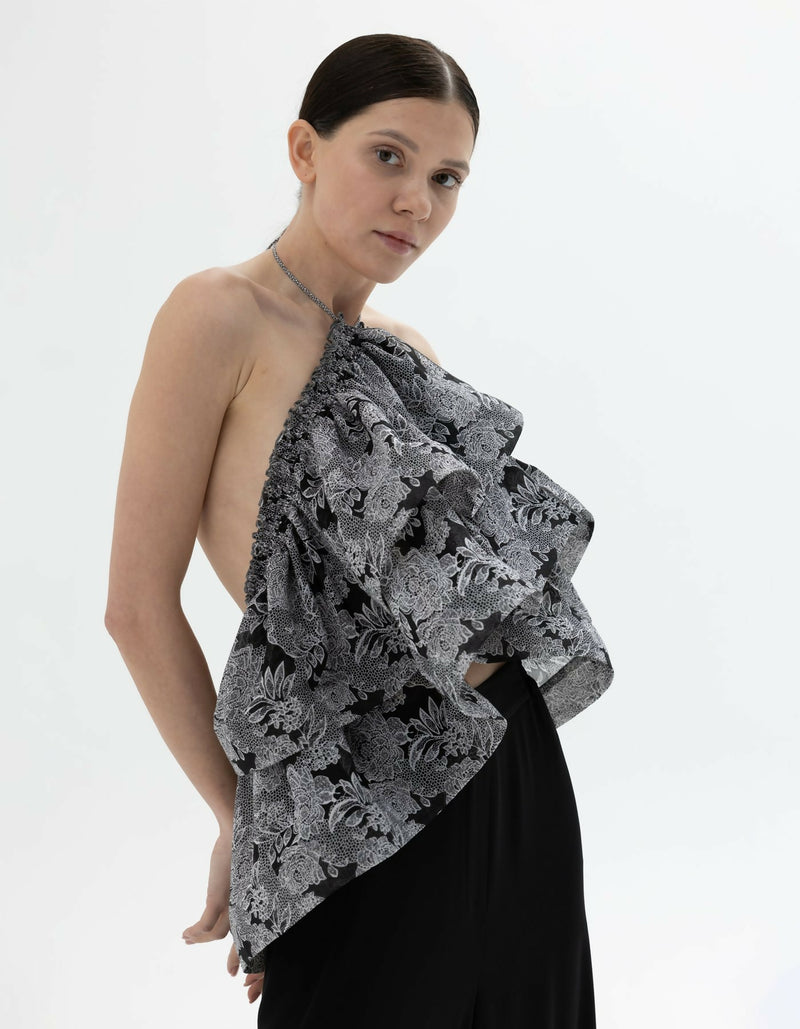 Cropped transformer voile silk cotton top-bolero