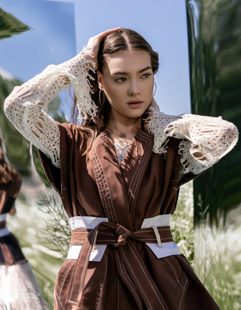 Brown denim kimono