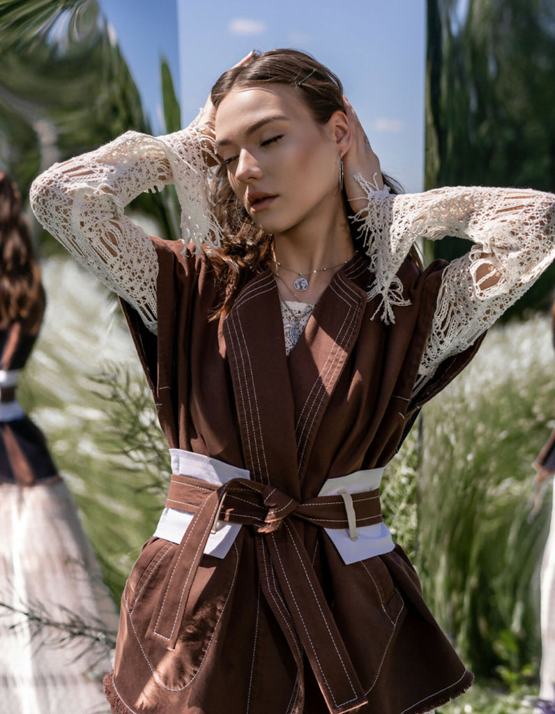 Brown denim kimono