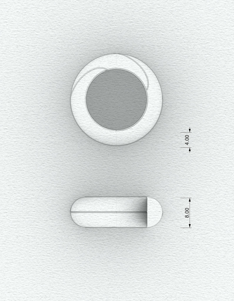 Drawing of the two-part silver ring with dimensions in mm. The ring has a semicircular cross-sectional profile 4x8mm