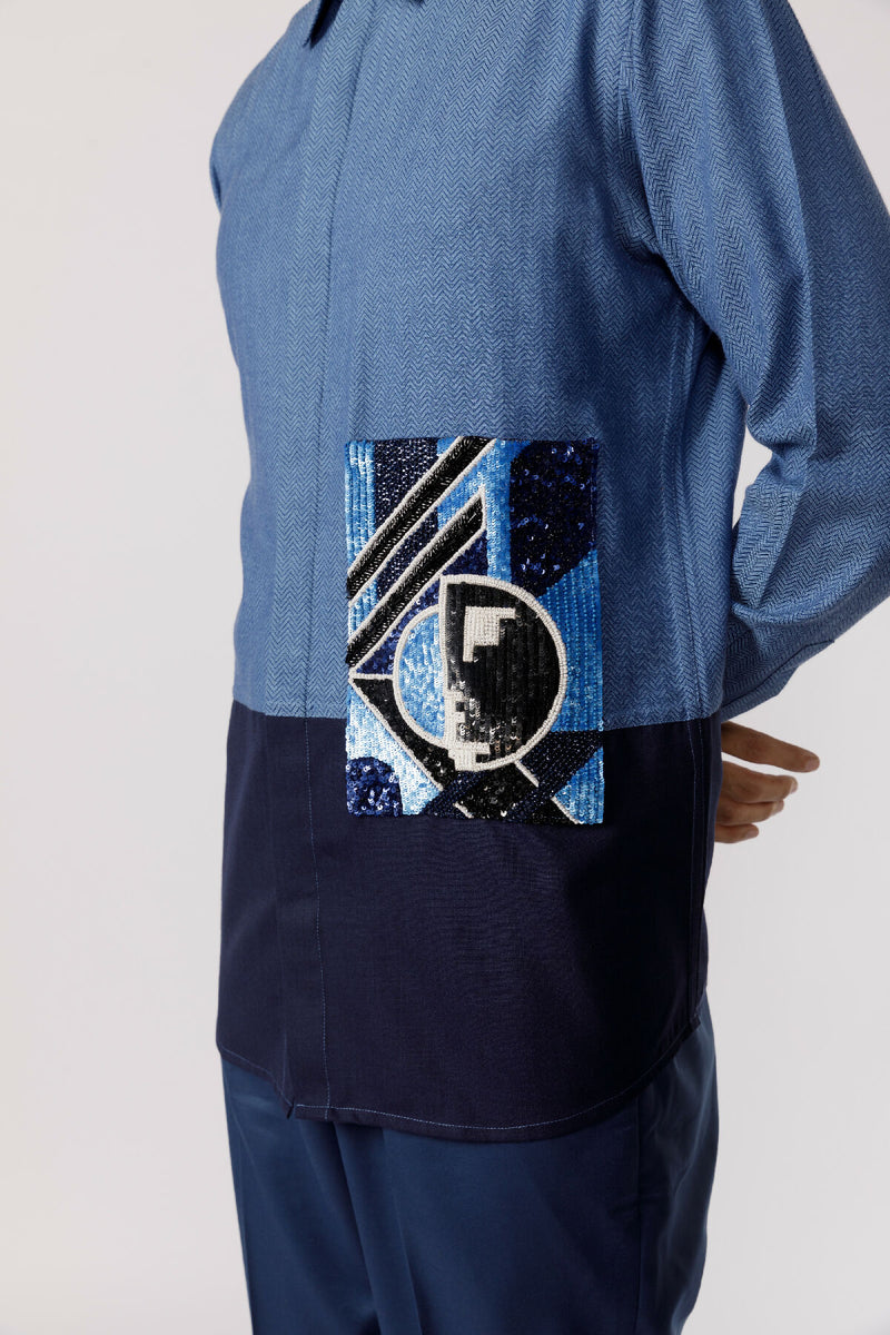 Shapes of emotion embroidered patch-pocket shirt