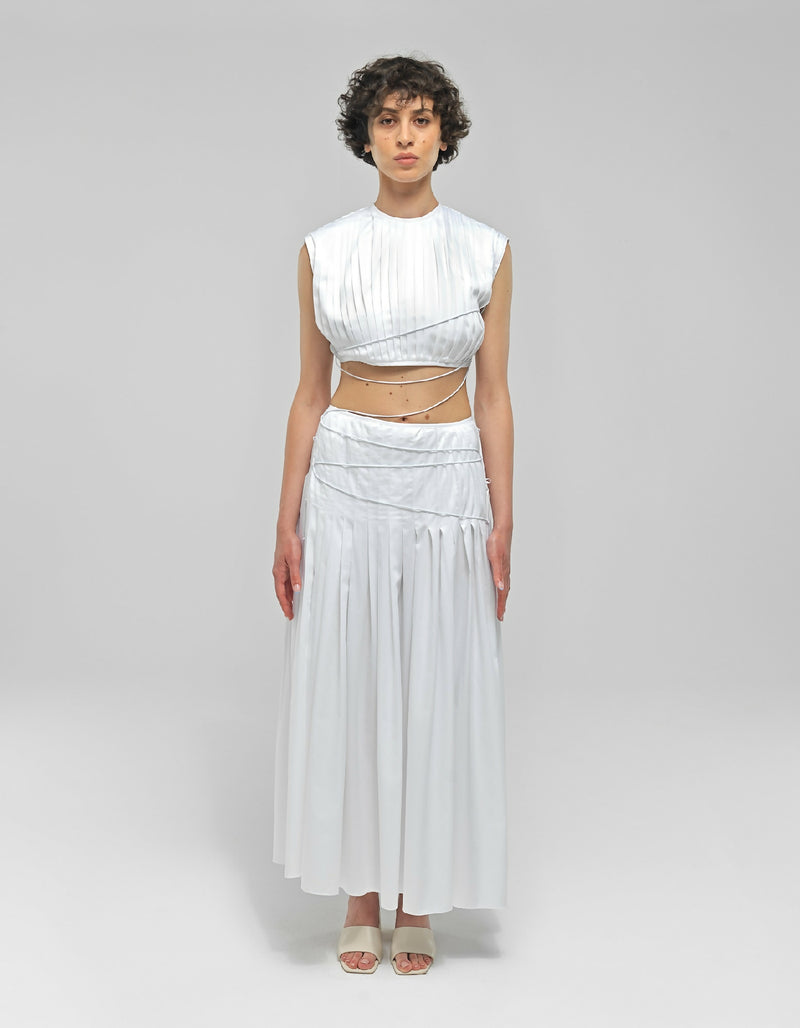 Ersin White Pleated Two Piece Dress