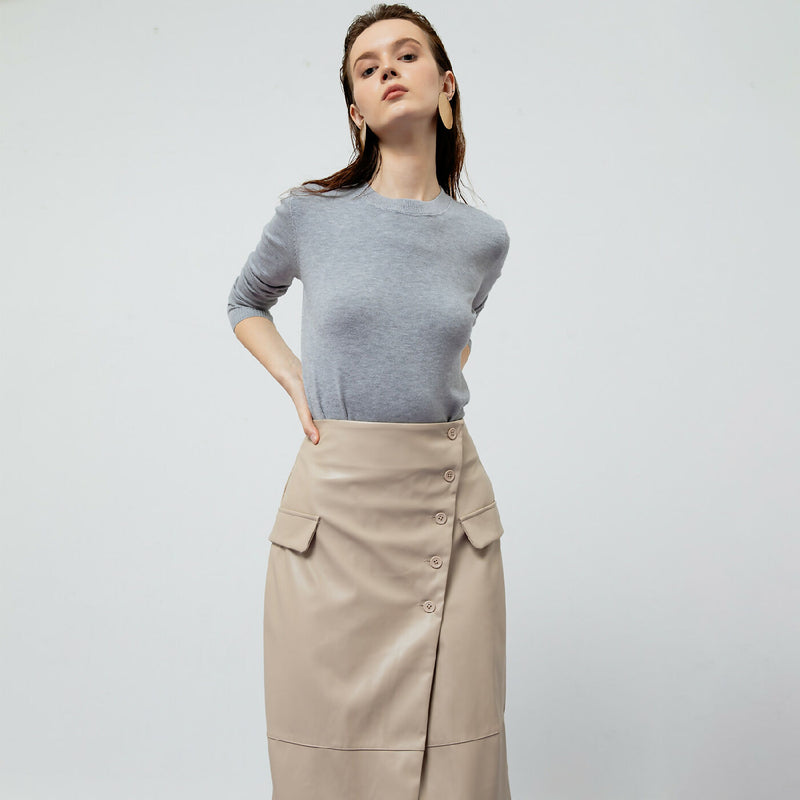 BEATRIX CREME FAUX LEATHER MIDI SKIRT 3