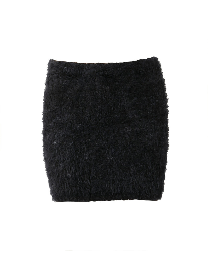 Black furry mini skirt