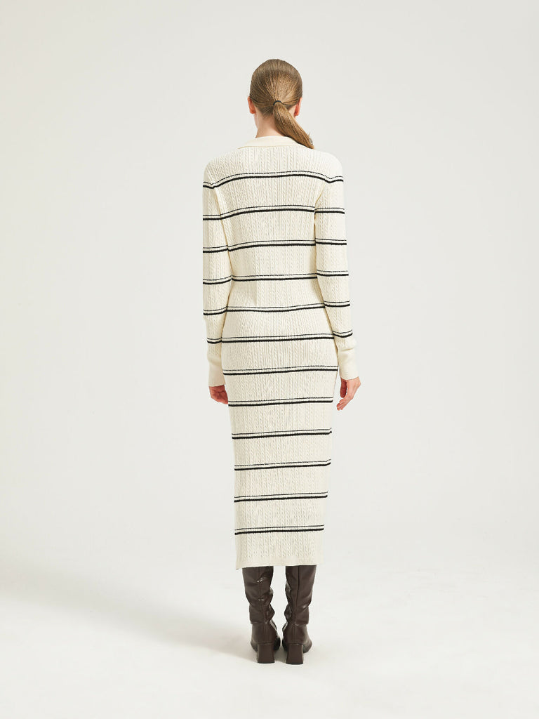 Striped Cable Knit Midi Dress