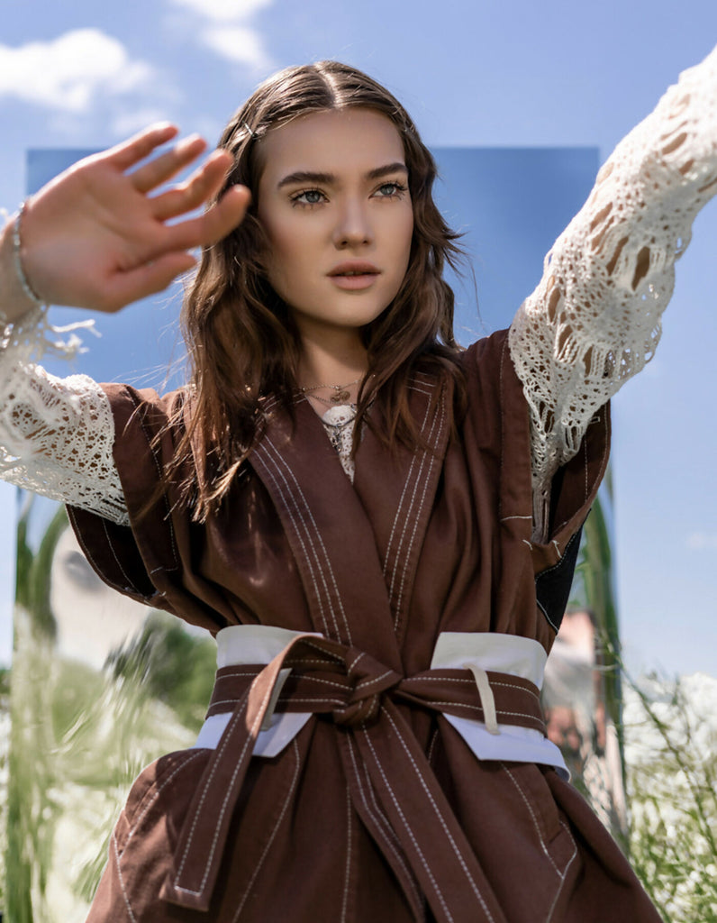 Brown denim kimono