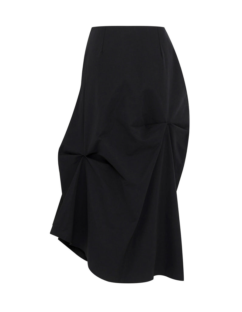 DOZI - Pinched Long Skirt _ BLACK