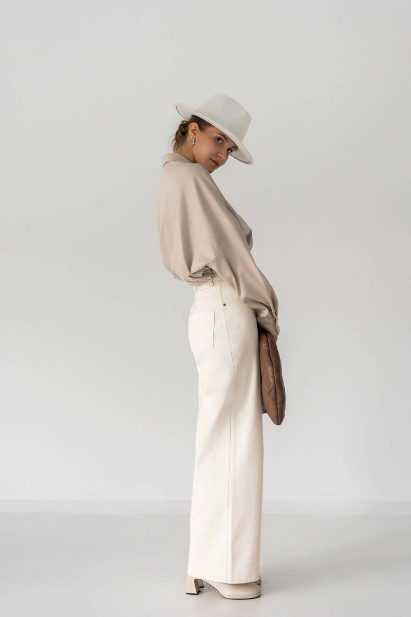 Beige wide-leg jeans