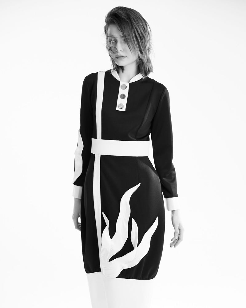 Designer Black Midi Dress With Satin Details And Barrel-Style Skirt