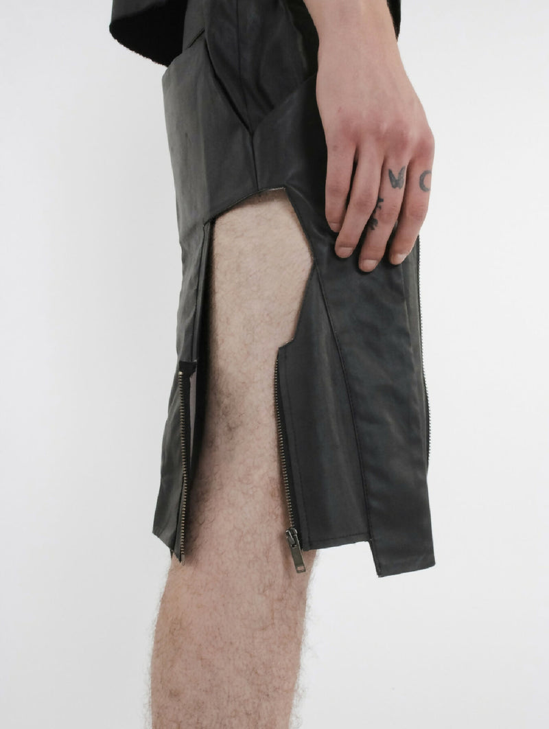 Black Zipped Denim Short Pants