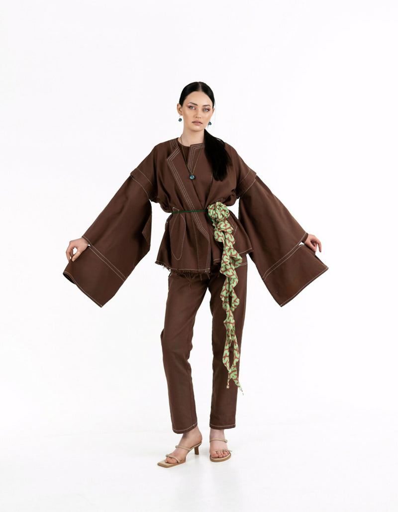 Brown denim kimono