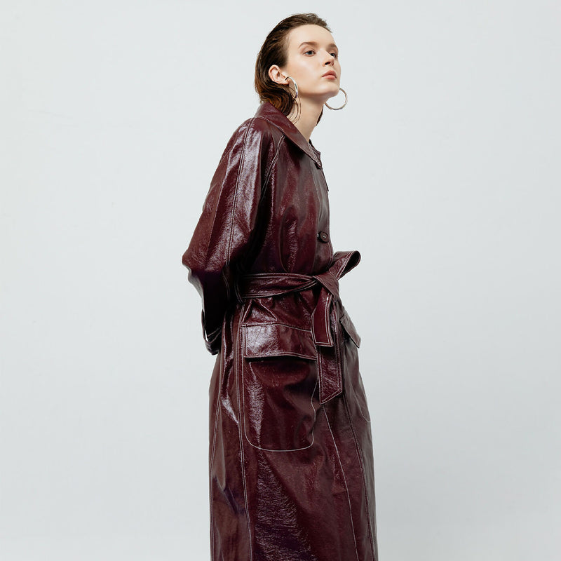 BRIA LEATHER MAROON TRENCH COAT 3