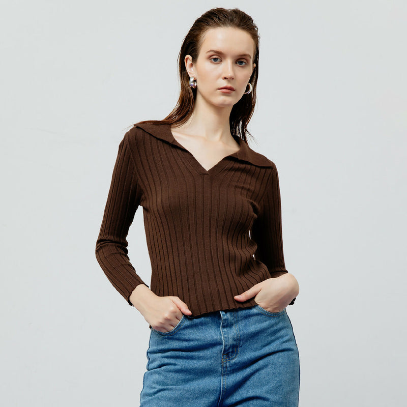 VESPER BROWN RIBBED KNIT TOP 4