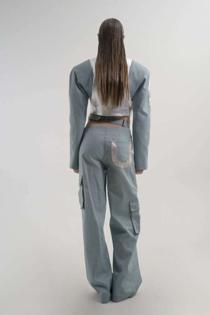 Silver-detailed low-rise denim pants