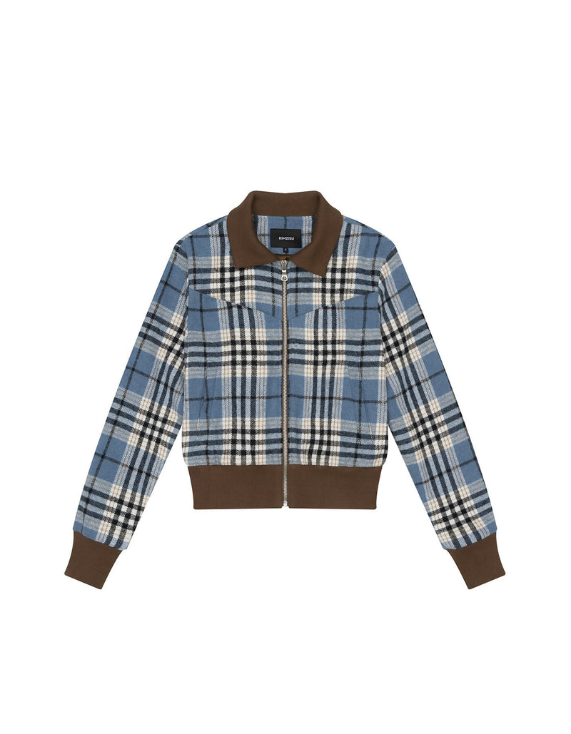 Plaid Check Flannel Zip-Up Jacket